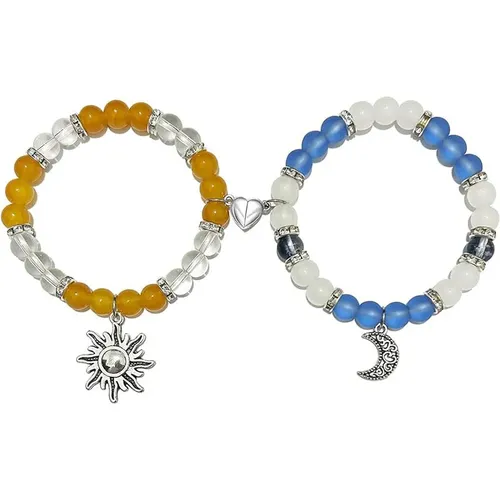 2PCS Minimalist Moon & Star CharmBead Bracelet For Women Men Couples Bf Bracelet Slytherin Jewelry Matching Bracelets Girls Gift