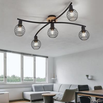 Etc-shop - Deckenstrahler 5 Flammig schwarz Spots Deckenleuchte schwarz Deckenlampe , Holzakzent, Image