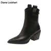 2025 Spitzschuh Western Cowgirl Chelsea Stiefeletten Damen Kosaken Cowboystiefel Keile Damenschuhe Botas Mujer Größe 33-45 Schwarz