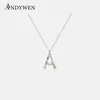 ANDYWEN 925 Sterling Silber 26 Buchstaben Gold Ersten EINE B Anhänger Halskette Dünne Lange Kette Einstellbare Mini P G CZ schmuck