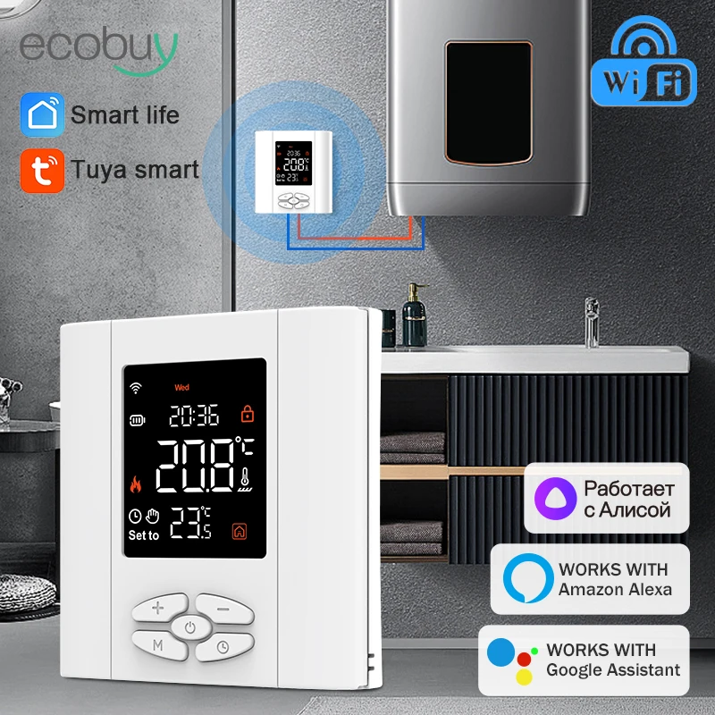 Smart Home Tuya Wifi Kesselthermostat Batteriebetriebener Temperaturregler für Gaskessel Smart Life Arbeiten Sie mit Alexa Google Home Image