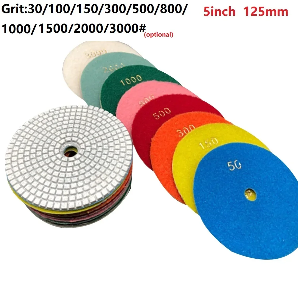 1pc 5In 125mm schmirgel Polieren Pad Flexible Schleifen Disc Granit Marmor Beton 30/50/100/150/500/800/1000/1500/2000/3000Grit Image