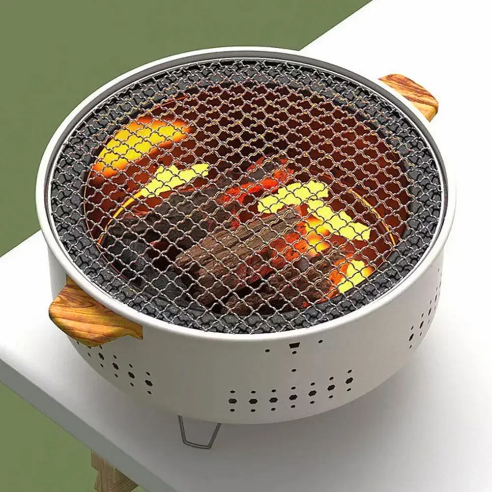 Tragbare Barbecue Grill Koreanische Holzkohle Herd Edelstahl Split BBQ Herd Runde Antihaft-Grill Rack Für Outdoor Camping Image
