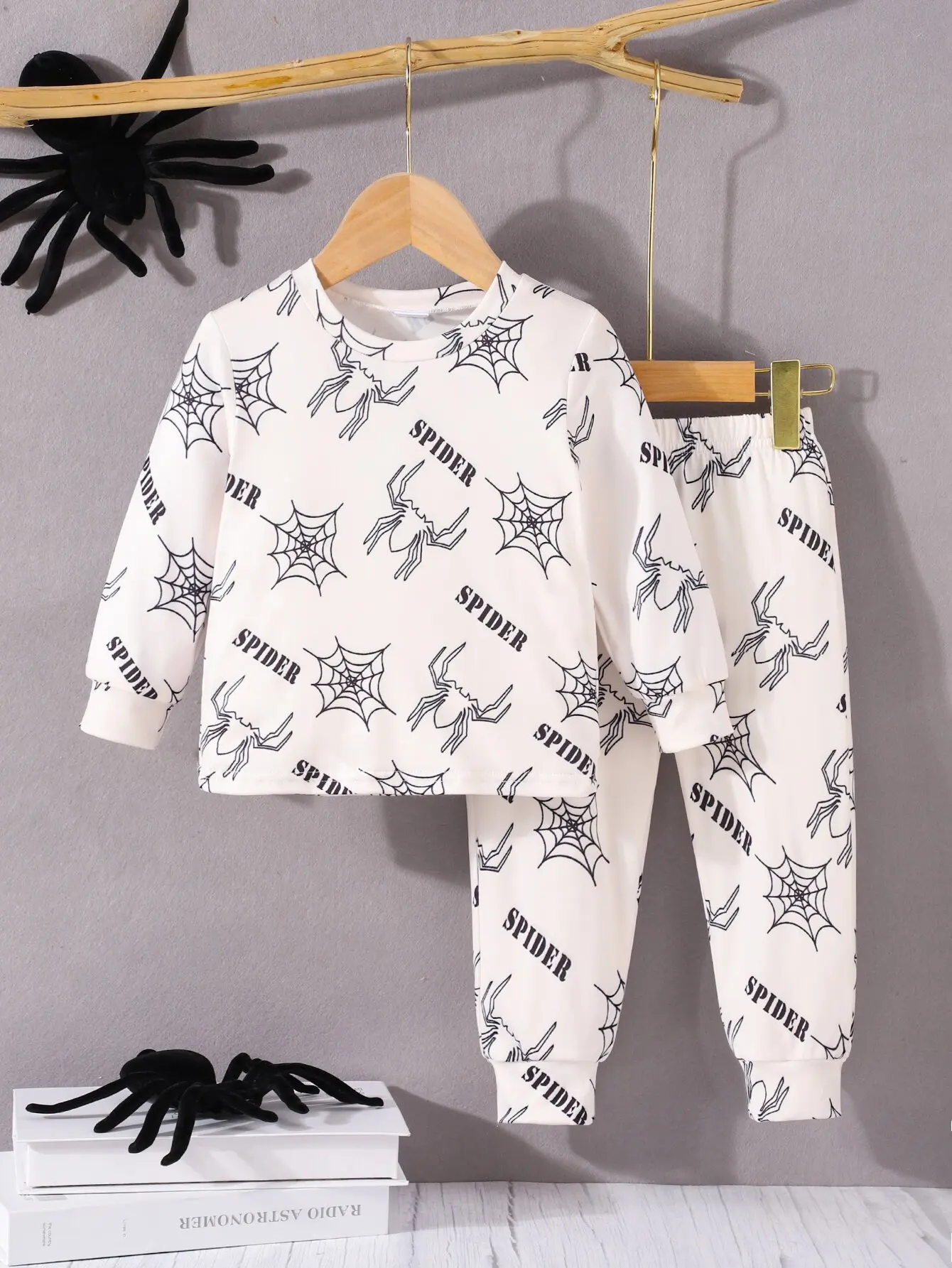2 Stück Herbst Baby Boy Casual Comfort einfache Langarmhose lose Pyjamas Set Spinnennetz Cartoon Print Voll druck niedlichen Set Image