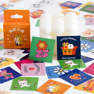 46 stücke Aufkleber Mini niedlichen Cartoon glückliche Stimmung Tier Blume Kinder Belohnung Image