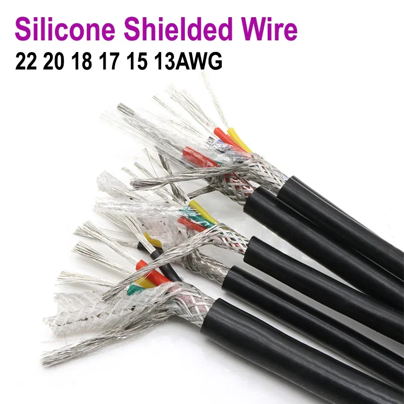 1 m abgeschirmter Silikonkautschuk-Draht, 22 20 18 17 15 13 AWG-Kabel, 2 3 4 6 Kerne, isolierter, flexibler Kupfer-Hochtemperaturdraht Image