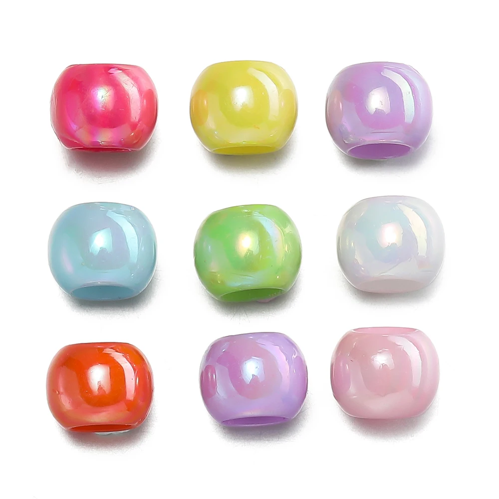 Perles de rocaille de couleur AB en acrylique, 100 pièces/sac, perles d'espacement à paillettes avec grand trou pour bricolage, accessoires de fabrication de bracelets et de colliers