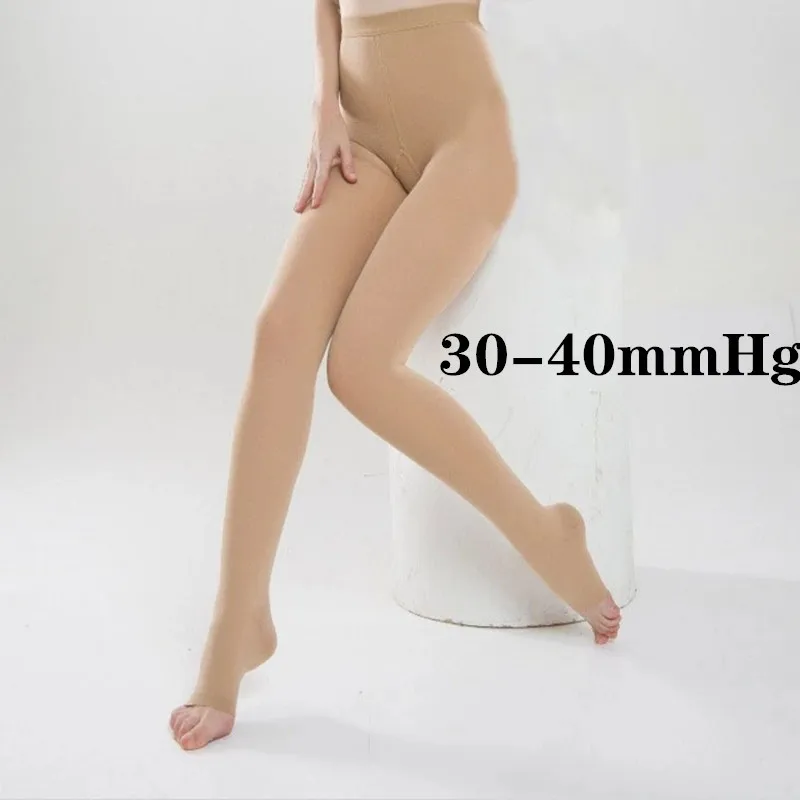 Kompressions-Leggings für Damen, Krampfadern, 30–40 mmHg, elastisch, Stillen, Anti-Kreuzüberschreitend, Thrombus, segmentierter Druck, 80 kg Image