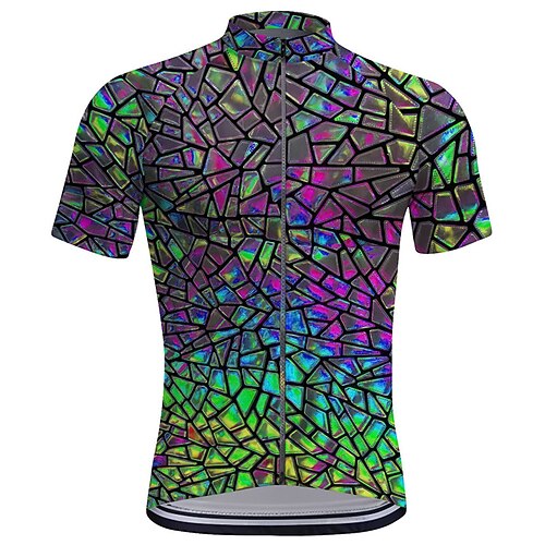 Herren Radtrikot Farbblock Kurzarm Fahhrad T-Shirt Oberteil mit 3 Gesäßtaschen Mountainbike MTB Straßenradsport Schnelltrocknend Frontreißverschluss Feuchtigkeitsableitend Sport Gelb Blau Purpur Image