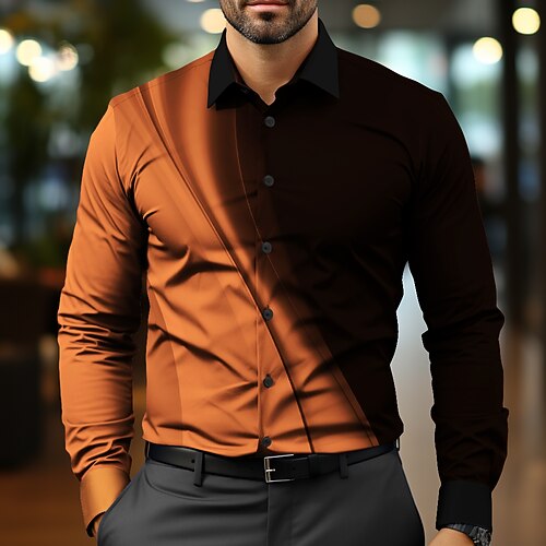 Herren Kleidhemd Knopfhemd Ombre Party-Abendmode Geschäft Blau Weiß Rote Orange Langarm Hemdkragen Herbst Winter Bekleidung Knopf hoch Image