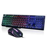 DVKOVI Gaming Keyboard and Mouse Combo Led USB Wired with Light Up Key Mouse Keyboard Backlit Mechanical Feeling Rainbow LED Lit Backlight Keyboard Mouse Set for Computer Windows PC
