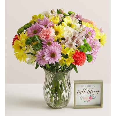 1-800-Flowers Flower Delivery Wildflower Wishes Double Bouquet W/ Clear Vase & Sign