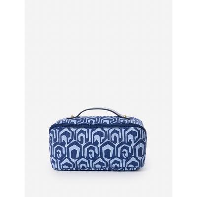 J.McLaughlin Women's Stash Cosmetic Bag in Painted Labyrinth Navy/Dark Blue | Nylon