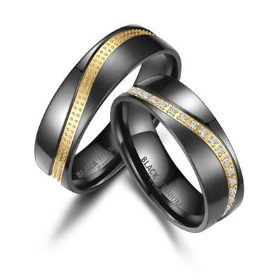 Verlobungsring MARRYA "BLACK TITANIUM by MARRYA" Gr. 52, schwarz (damen ring, schwarz, gold), Fingerringe, Damen, 52, Ti