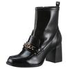 Stiefelette TAMARIS, Damen, Gr. 39, schwarz, Lederimitat, unifarben, glänzend, modisch, Schuhe, Blockabsatz, Partyschuh mit eleganter Zierkette und Logoemblem