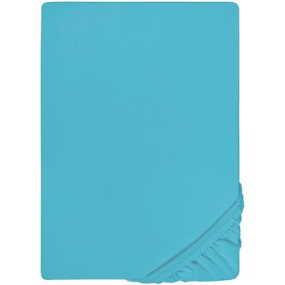 Spannbettlaken BIBERNA "Thea", blau (türkis), B:180-200cm L:200-220cm, Jersey-Elasthan, Obermaterial: 97% Baumwolle, 3% Elasthan, Laken, aus Baumwolle, für Matratzen bis 25 cm Höhe, Bettlaken, Spannbetttuch Image