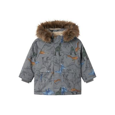 Outdoorjacke NAME IT "NMMSNOW05 JACKET AOP FO NOOS", Jungen, Gr. 116, grau (mockingbird), Web, Obermaterial: 100% Polyester, bedruckt, casual, regular fit, Langarm, Jacken Image