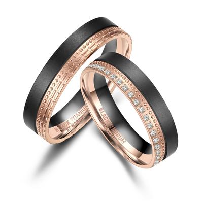 Verlobungsring MARRYA "BLACK TITANIUM by MARRYA" Gr. 70, rosa (herren ring, schwarz, rosé gold), Fingerringe, Damen, 70,