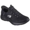 Slip-On Sneaker SKECHERS "SUMMITS", Damen, Gr. 43, schwarz, Textil, unifarben, sportlich, Schuhe Sneaker, Slipper, Freizeitschuh, Halbschuh in veganer Verarbeitung