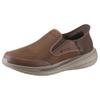 Slip-On Sneaker SKECHERS "SLADE-", Herren, Gr. 46, braun (dunkelbraun), Leder, Textil, casual, Schuhe, Slipper, Freizeitschuh, Halbschuh mit Goga Mat Funktion, Topseller