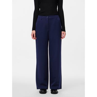 Anzughose PIECES "PCKAMIL HW WIDE PANT NOOS", Damen, Gr. M (38), Länge 32, blau (maritime blau), Web, Obermaterial: 80% Polyester, 17% Viskose, 3% Elasthan, unifarben, modisch, Hosen Image