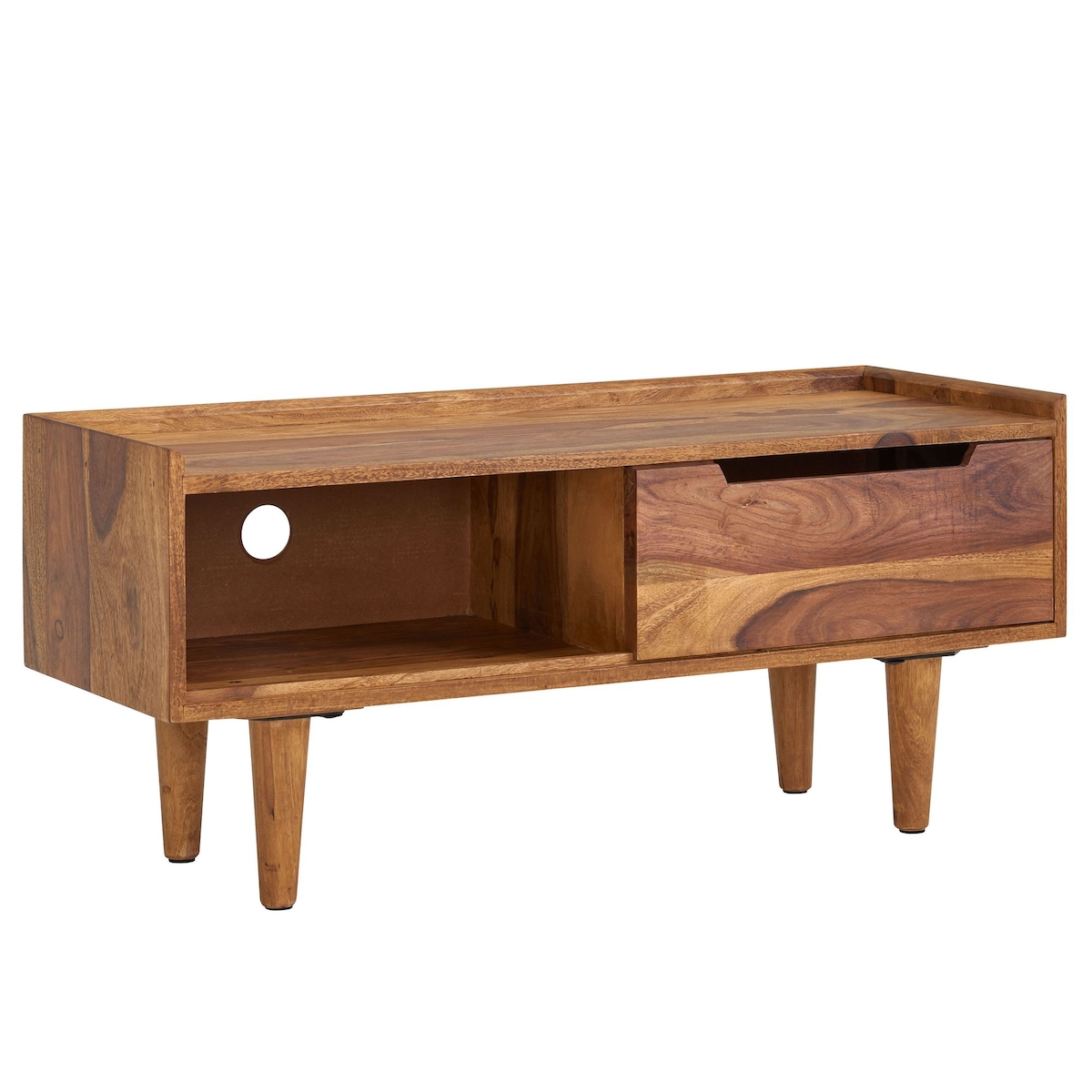 TV-Schrank Sheeshamholz, bis 50-Zoll, Schiebetür, 2 Fächer, Handarbeit. 95x34x44 cm | Kadima Design Image