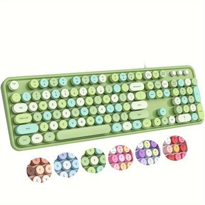 TEMU Wired Keyboard, 104 Keys Full-sized Typewriter Keyboards, Usb Plug And Keyboard With Number Pad, Caps Indicators, Foldable Stands For Windows, Pc, Laptop (green )