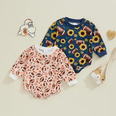 0-18M Newborn Baby Girls Sweatshirts Rompers Clothing Floral Football Print Round Neck Long Sleeve