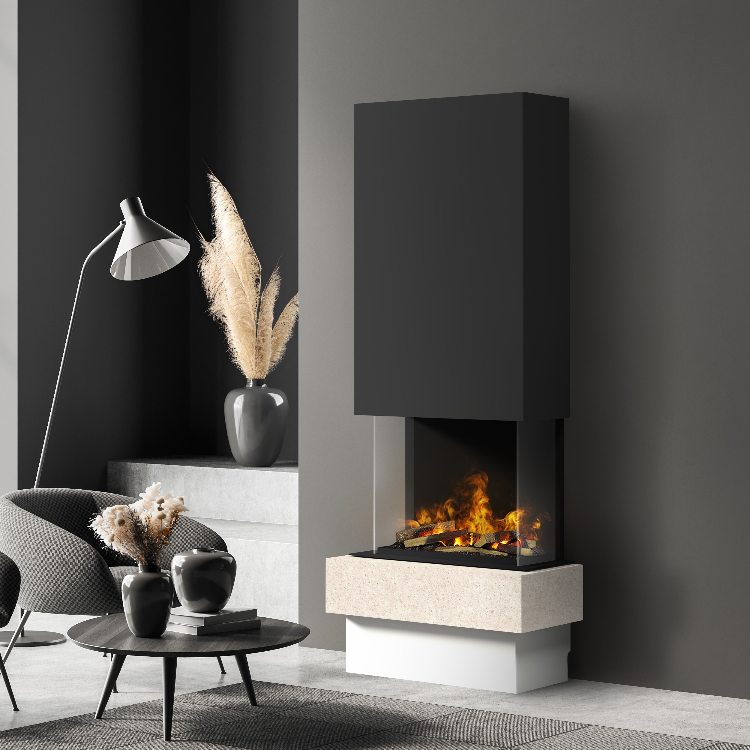 muenkel design Garda [Elektrokamin Opti-myst]: Jura (Schiefer beige) - schwarz-grau