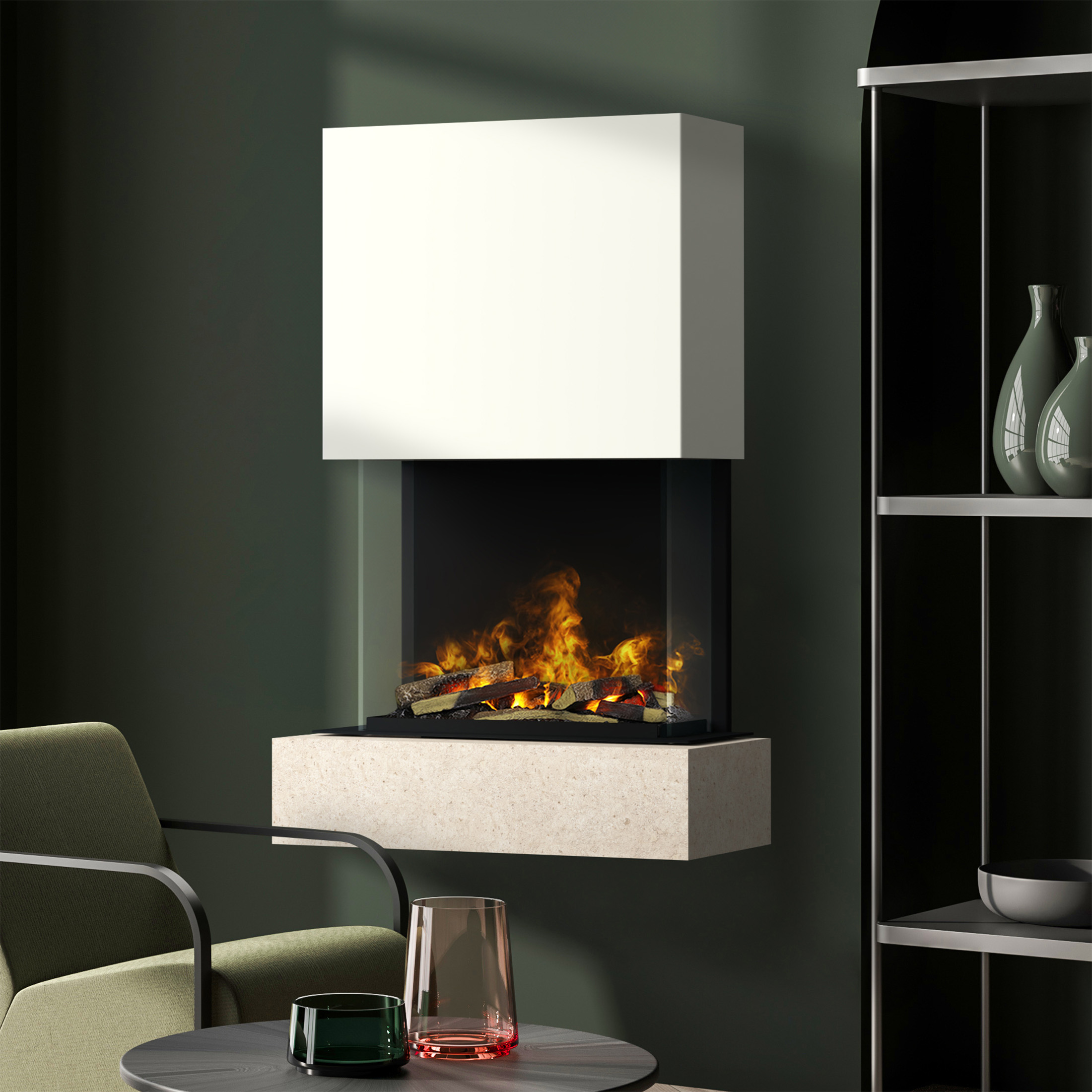 muenkel design Como [Elektrokamin Opti-myst]: Jura (Schiefer beige) - weiß