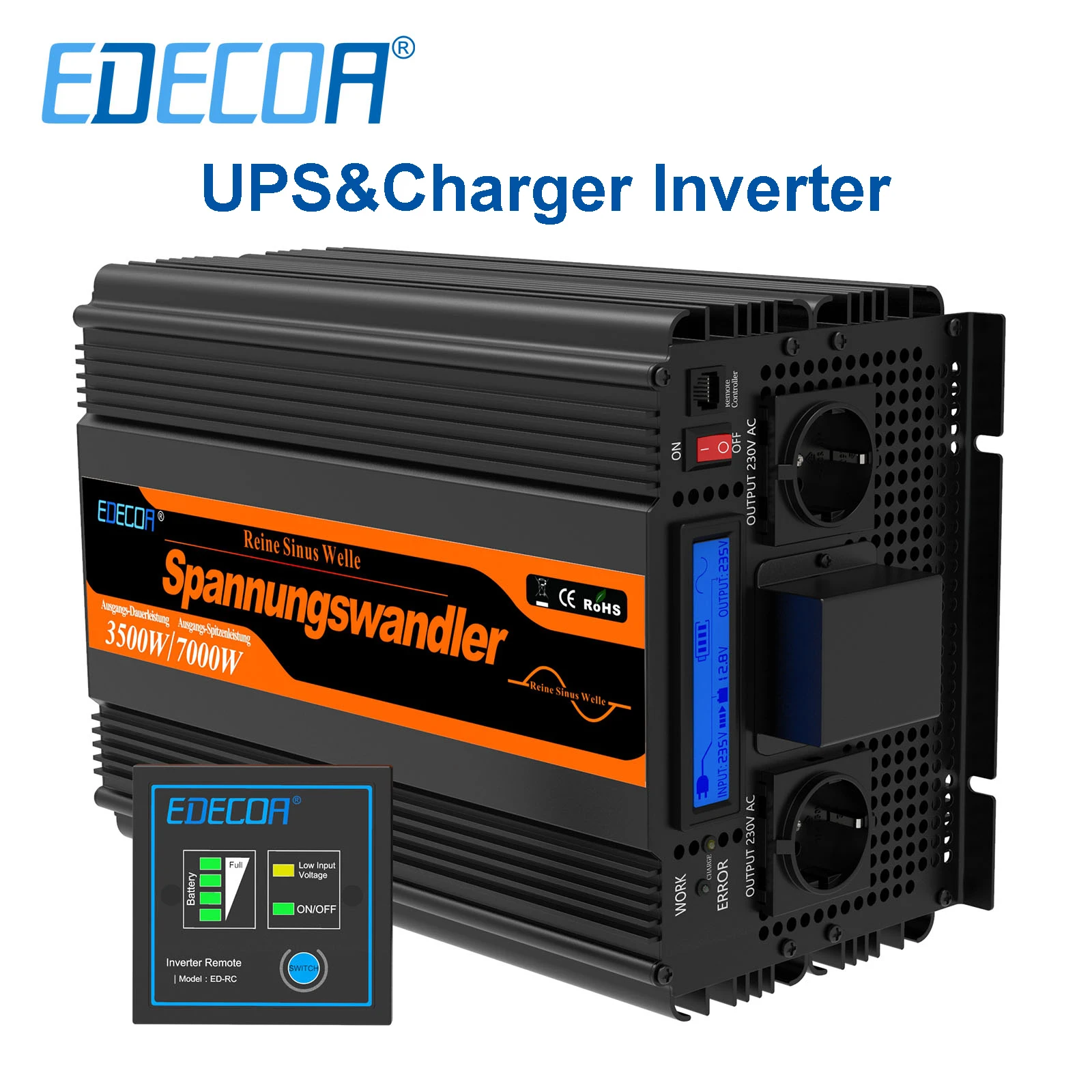 Onduleur chargeur UPS 3500W DC 12V à AC 220V 230V convertisseur onduleur à onde sinusoïdale pure 3.5KW transformateur pour maison voiture solaire