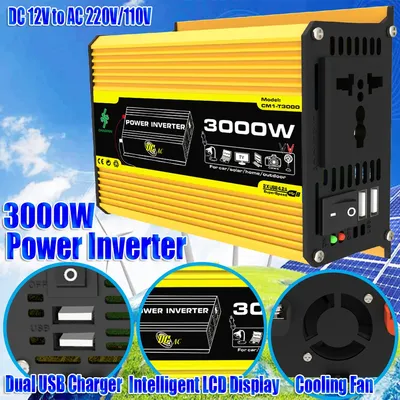 Portable Car Power Inverter DC 12V To AC 110/220V Dual USB Transformer 3000W Modified Pure Sine Wave Car Solar Inverter