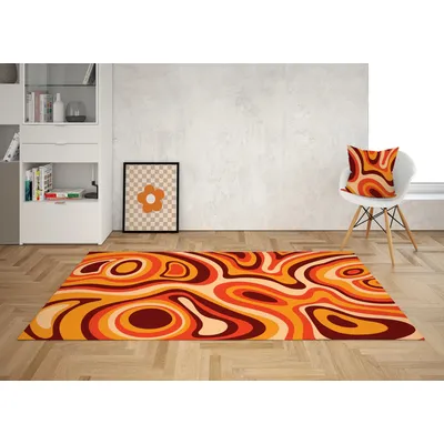 Orange Retro Swirl rug Psychedelic Groovy 70s Rug Wavy Trippy Rug Area Rug for bedroom aesthetic Retro rugs Y2k décor Home rugs