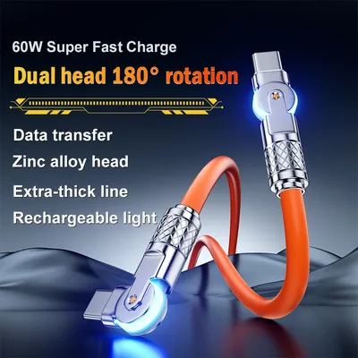 Double Elbow 180 Swivel Mech Data Cable Extension Mech Fast Charging Data Cable for Apple 15 Laptop Tablet Typec Charging Cable