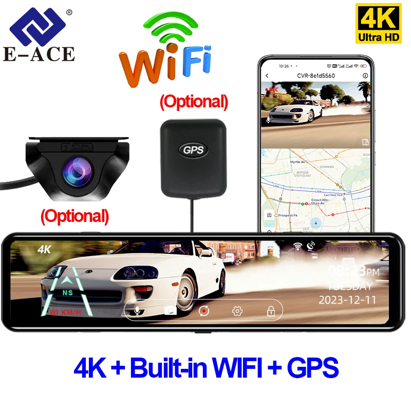 4K 12 Inch GPS WIFI Touch Night Vision Car DVR Dash Cam Dashcam Video recorder Camera Rear View Black box