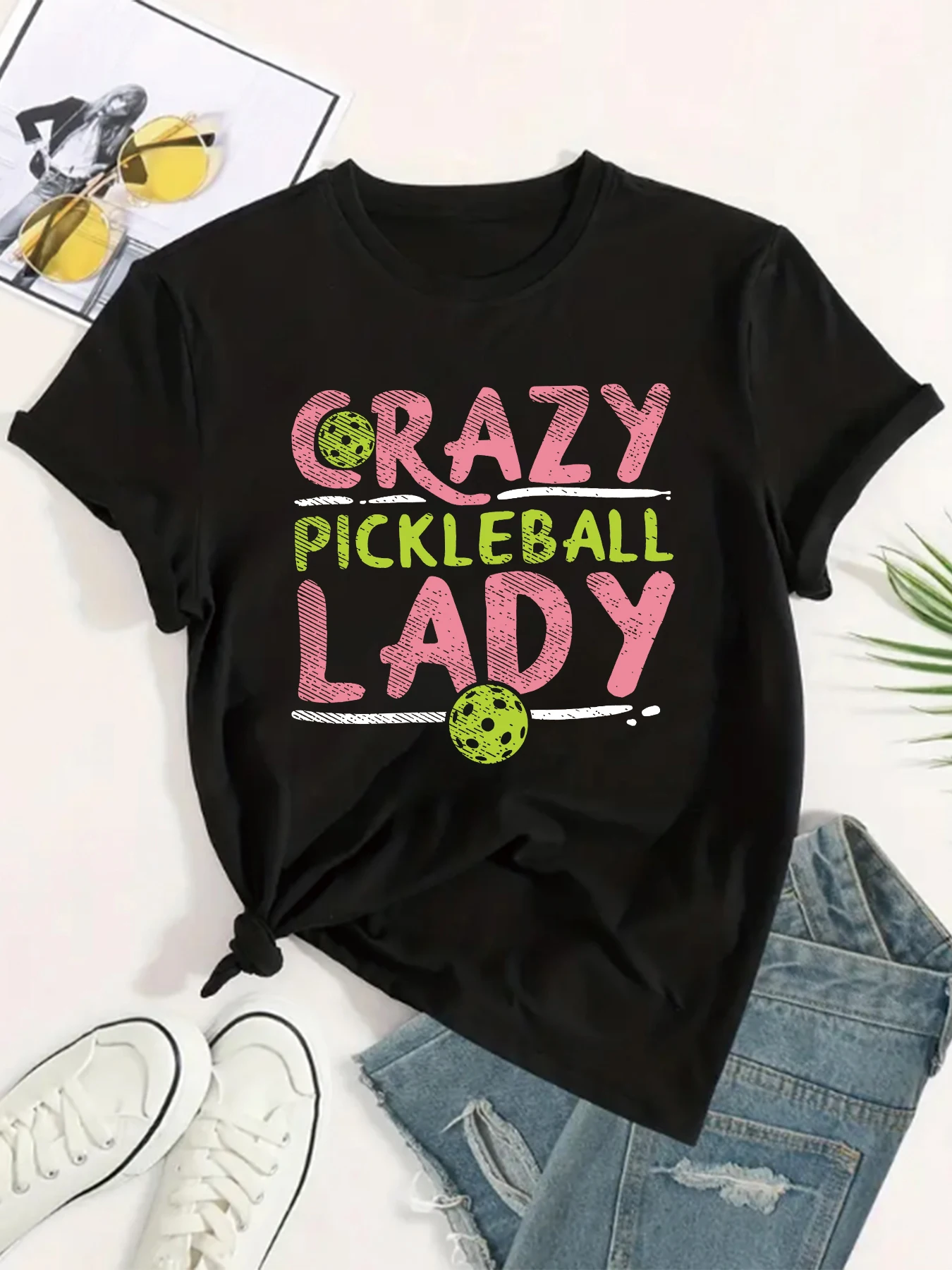 Verrückte Pickle ball Dame Brief druck T-Shirt Spaß Straße Hip Hop Vintage Frauen T-Shirt Mode lässig Sommer Top Harajuku 2024 Image
