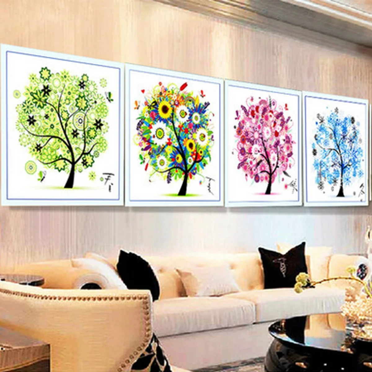 1pcolorful Vier Jahreszeiten Baum Gezählt Kreuz Stich Kit Stickerei Paket Frühling Sommer Herbst Winter Wohnzimmer Hause Dekorative Image