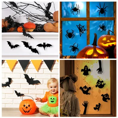 Halloween Wanda uf kleber schwarze Fledermaus Spinne Geist 3d PVC Horror Wanda uf kleber Halloween Party DIY Fenster tür Dekoration liefert Image