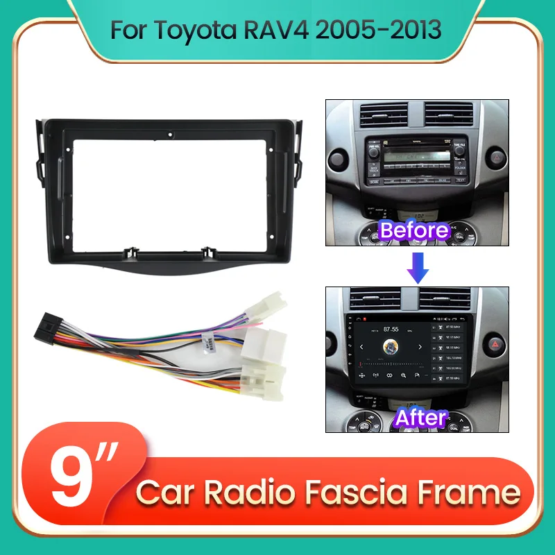 9-Zoll-Autoradio-Faszienrahmen-Adapter für Toyota RAV4 Rav 4 2005–2013, 2 DIN, Android-DVD-Montage, Facia-Rahmen, Netzkabel-Kabel-Set