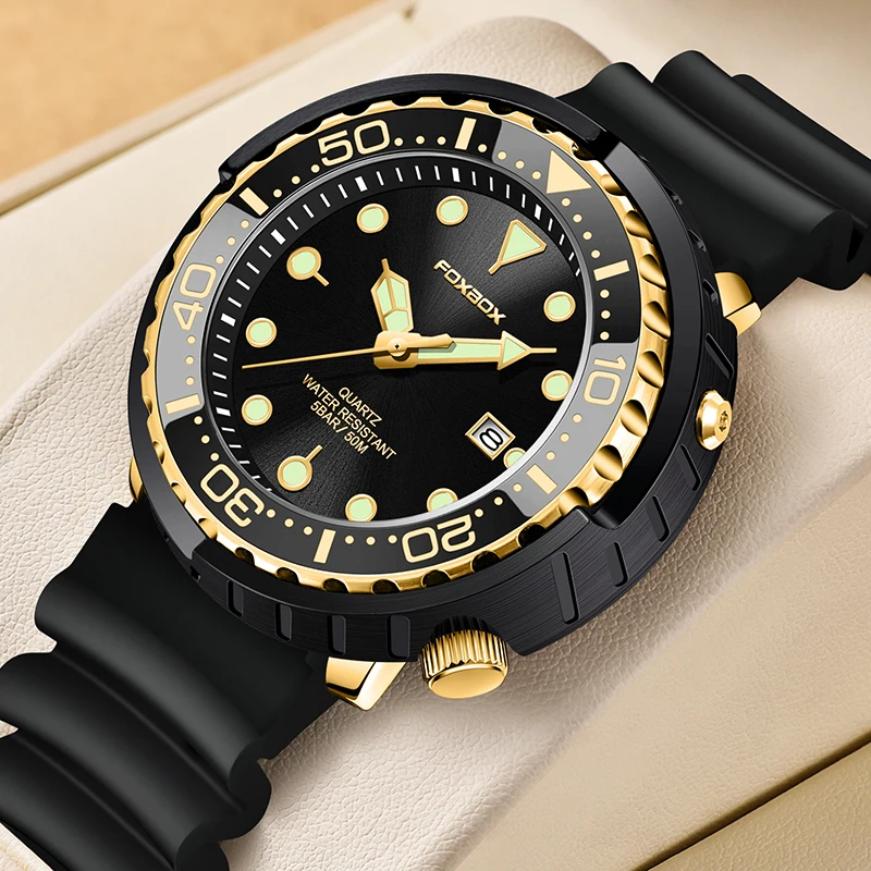 FOXBOX Mode Silikon Uhr Männer Business Militärische Wasserdichte herren Quarz Armbanduhren Sport Datum Chronograph Montre Homme Image