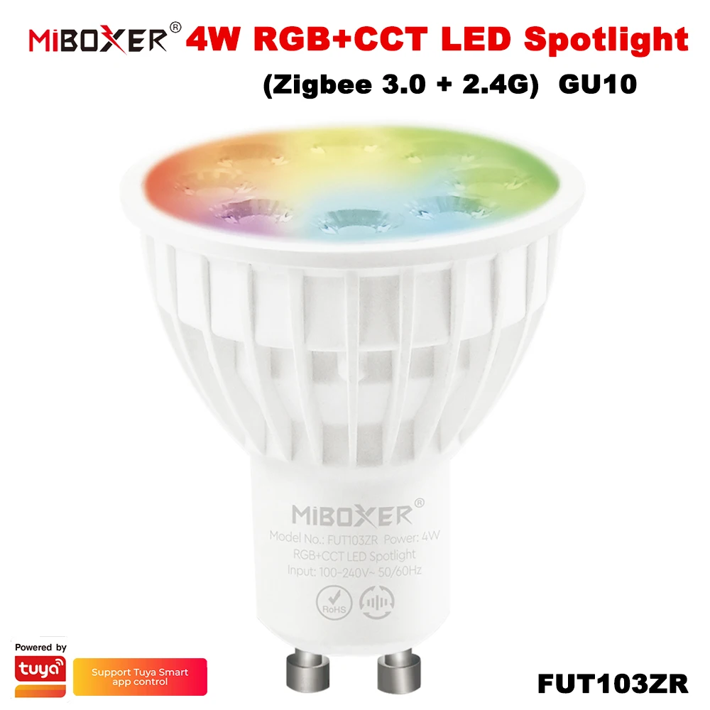 Miboxer fut103zr zigbee 3.0 2,4 grf 110v-220v 4w gu10 rgb cct led scheinwerfer licht tuya smart dim lampe fernbedienung/app/sprach steuerung
