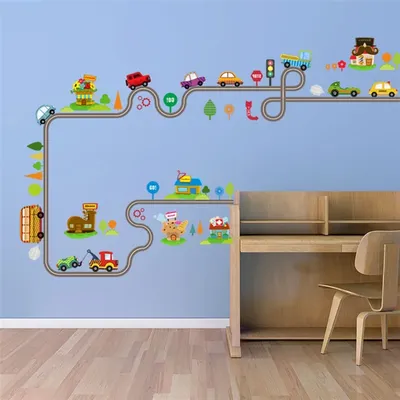 Cartoon niedlichen Autos Autobahn Wanda uf kleber Kinderzimmer Aufkleber abnehmbare Wandt attoos Kunstdruck Kinder Jungen Zimmer Interieur Wohnkultur Image