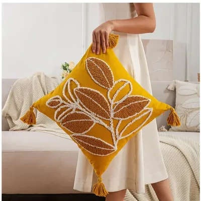 Nordic Leaf Tufted Kissenbezüge, dekorativ, die Blätter bestickte Quasten, Couch-Kissenbezug, Marokko, dekorativer Kissenbezug Image