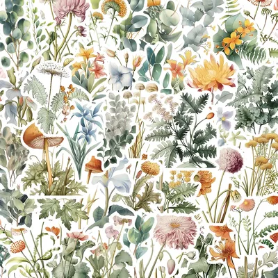 10/30/50PCS Frische Aquarell Blume PVC Aufkleber Ästhetische Bunte Dekoration Scrapbooking Image