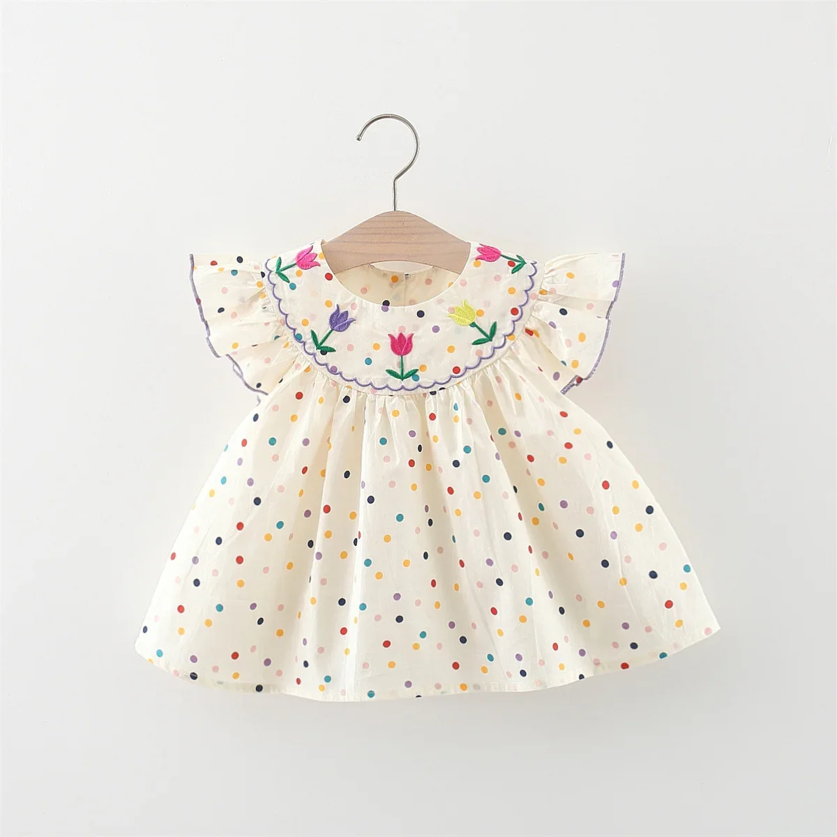 (0-3 Jahre alte Mädchen) neue Sommer Baby Mädchen Kleid bunte Tupfen Spitze Plissee Stickerei Blume süße Prinzessin Kleid Image