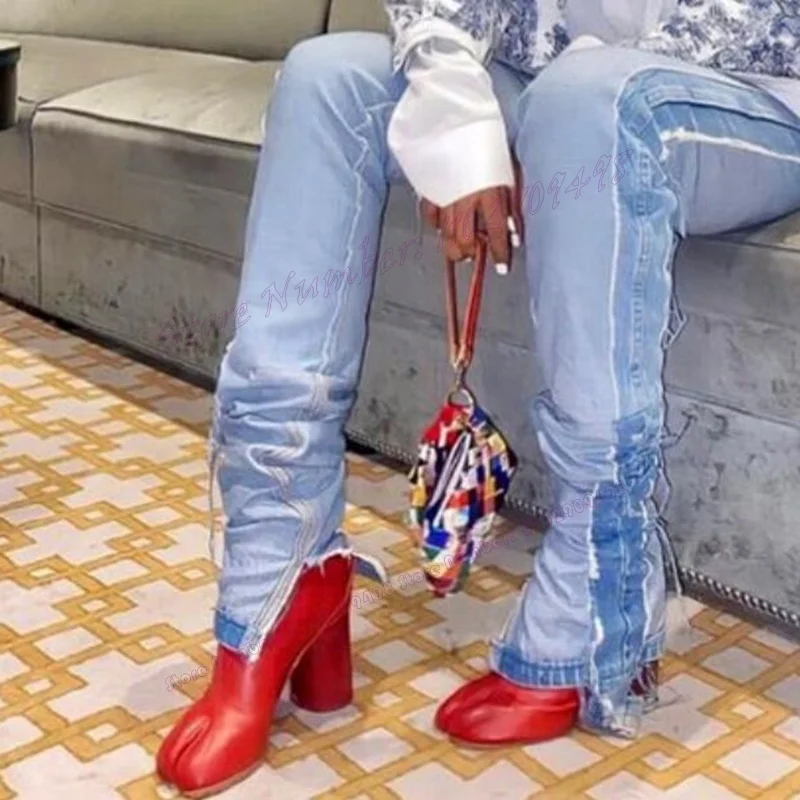Rote Split Toe Tabi Stiefel mattes Leder Lack leder Schuhe für Frauen High Heels sexy Dame Luxus schuhe Zapatos Para Mujere