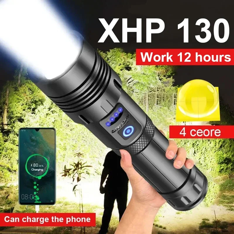 Super XHP130 Leistungsstarke LED-Taschenlampen Arbeit 12 Stunden Hochleistungs-Taschenlampe Wiederaufladbare taktische Taschenlampe 18650 USB-Campinglampe