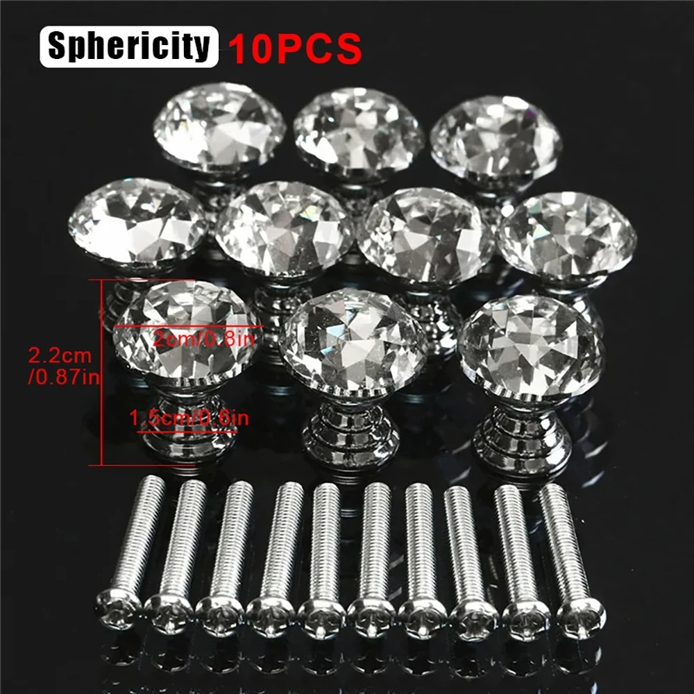 10 teile/satz 20mm Kristallglas knöpfe Schrank Schublade Zug griff Diamant form Küchen schrank tür Kleider schrank Griffe Hardware Image