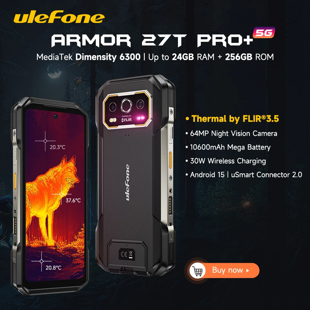 Ulefone Armor 27T Pro+ 5G Robustes Smartphone 10600mAh Android 15 50MP+64MP Nachtsichtkamera 6,78 Zoll Bis zu 24GB RAM+256GB ROM NFC Image