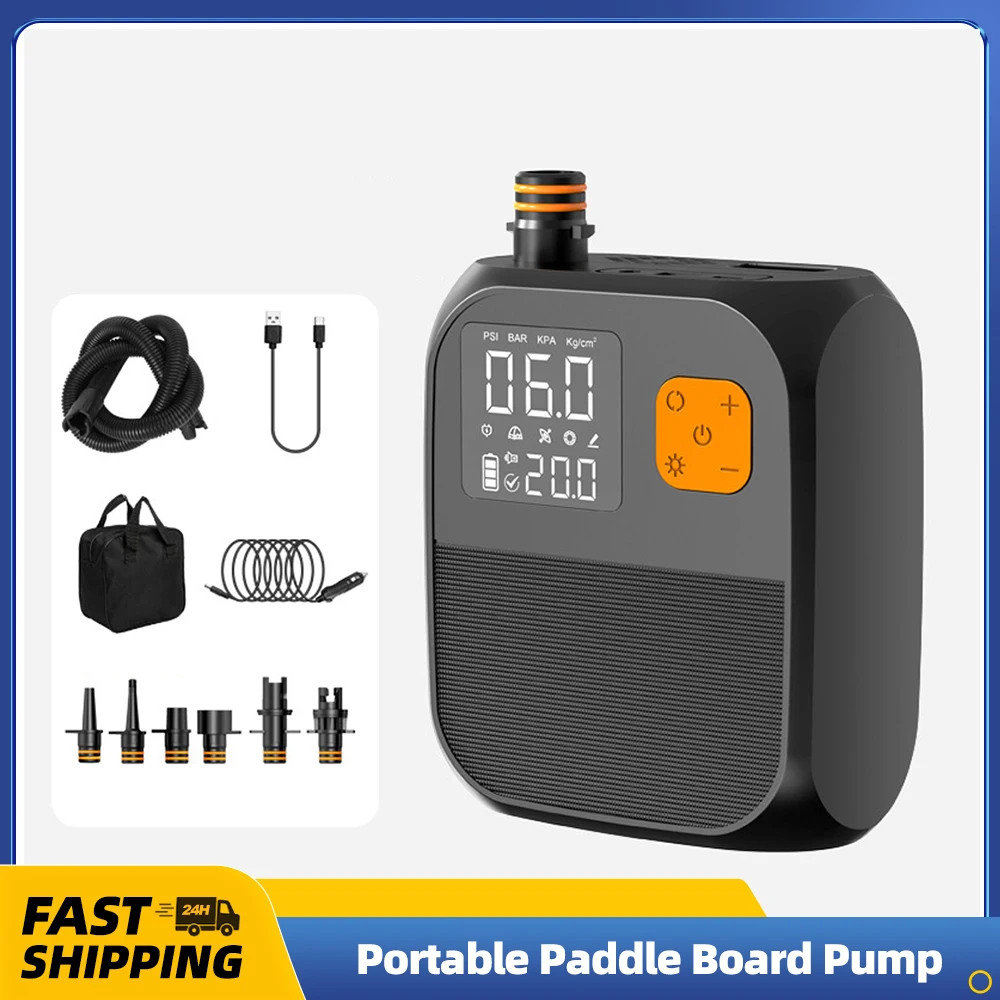 Tragbare Paddle Board Pumpe für Schwimm ringe 25psi Hochdruck elektrische Luft kompressor pumpe Power Bank mit 6 Düsen Image